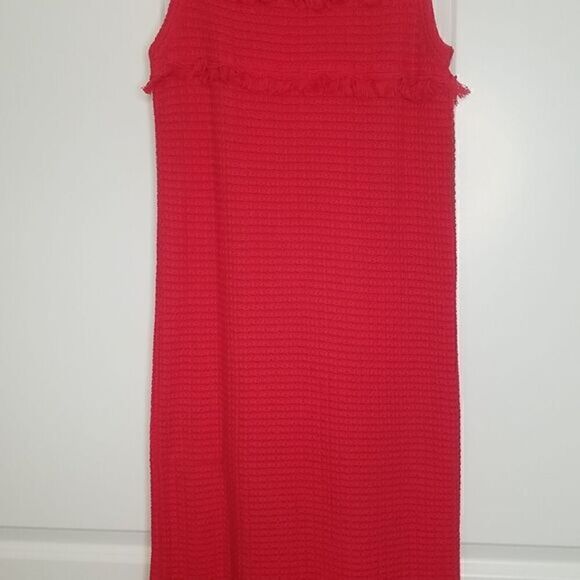 J.crew Sleeveless Red Crochet Knit Fringe Shift Dress - Picture 5 of 9